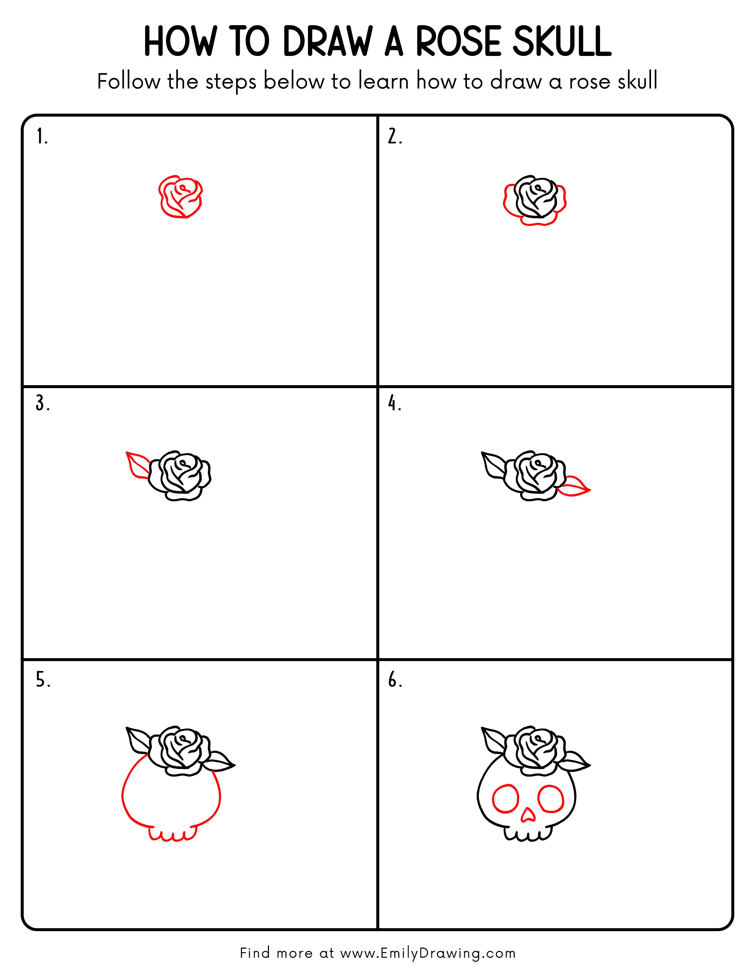 Printable Rose Skull Drawing Guide